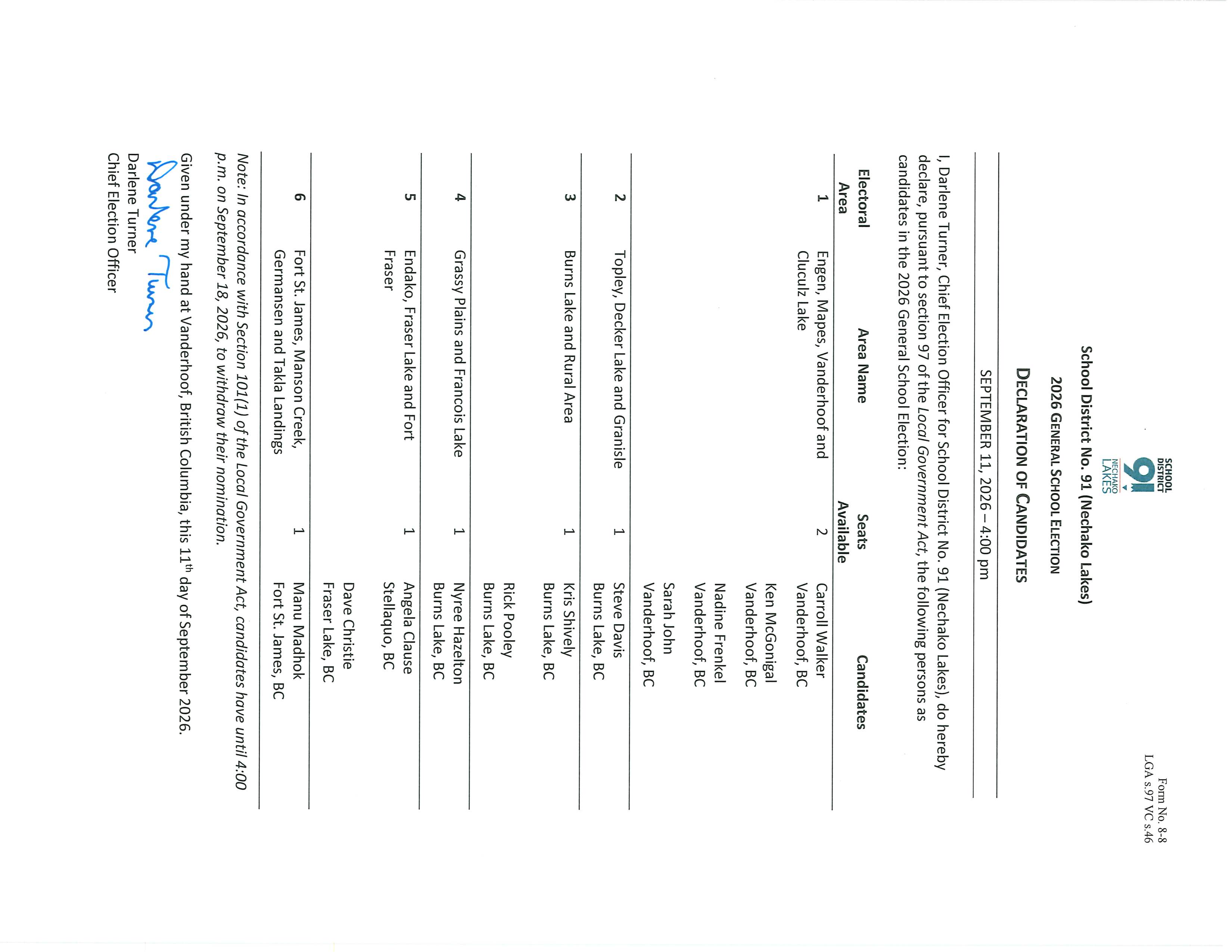 SD91 Declaration of Candidates 2026